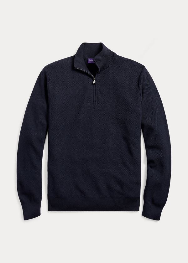 Ralph Lauren Piqué Merino-Cashmere Striktrøje Herre Danmark (MDQBE9162)